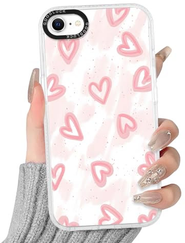 Yirlbey Trasparente Cover per iPhone 8/7 / SE 2020 / SE 2022 4,7, Aesthetic Herz Motivo Heart Disegni per Donne Ragazze, Silicone Custodia Telaio e Retro in PC Protettiva Case per iPhone SE, Rosa