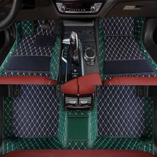 Anpassen Fussmatten Auto - Personalisierte 3D PU-Leder Allwetter Fußmatten, Wasserdicht & rutschfest, Kompatibel mit 99% AutoMarken Modellen (Grün+Schwarz Beige, Diamanten Zwei Farben)