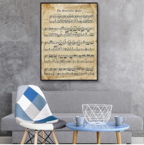 KEMEIQI Casse-Noisette Vintage Partition Affiche Et Impression Tchaïkovski Classique Piano Musique Toile Peinture Mur Photo Décor 80x120cm Sans Cadre