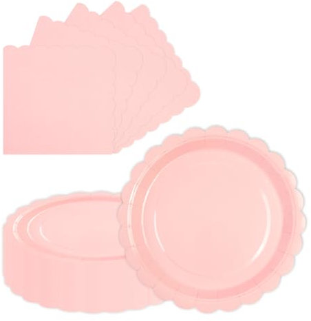 LDFDRT 9 inch Party Paper Plates 20pcs and Napkins 20pcs for Dinner Cake Dessert Paper Tableware Plates Party Supplies for Birthday Holiday Wedding Baby Shower Decorations (Pink)