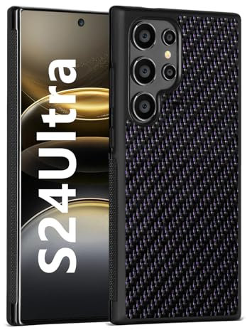 Carbon Fiber Phone Case, Real Forged Carbon Fiber, Magnetic All-Inclusive Protective Anti-Fall Case Support Wireless Charging, Suitable for Samsung S21-S25 Ultra Plus (S22 Ultra,Purple)