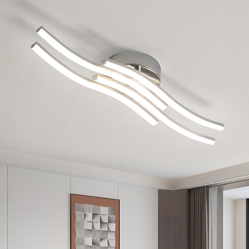 Dorlink Led Deckenleuchte, Deckenlampe Schlafzimmer, 24W Led Deckenleuchte Wohnzimmer, 4500K Neutrales Licht, 4 Lichter Deckenlampe Küche, Silber deckenlampe led für Flur, Esstisch, Balkon Ø52CM