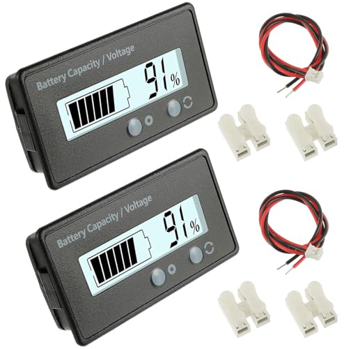 EPLZON Lot de 2 Battery Capacity Monitor Meter, Compteur de Batterie DC 12V 24V 36V 48V 72V avec Alarme ndicateur de Batterie d'acide Plomb Testeur Batterie au Plomb Acide (Lumière Blanche)