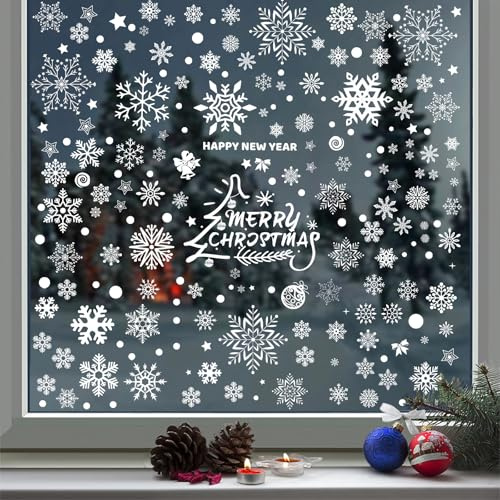 265 Stück Fensterbilder Weihnachten Selbstklebend PVC Fensterdeko Schneeflocken Statische Fensteraufkleber ohne Kleber, ablösbar & wiederverwendbar – Weihnachtsdeko für Fenster, Glas, Türen & Spiegel