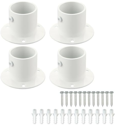 Mooche Edelstahl-Flanschhalterung für Kleiderschrank 32MM Weiß | Flanschhalterung für Kleiderschrank-Kleiderstange mit Verstellbarer Schraube,Vorhangstangen-Endhalterung,Durchmesser 32mm