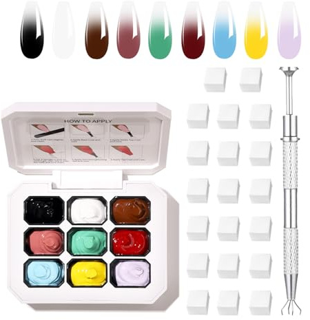 AIJIMEI Gradient Painting Gel 9 Colors Ombre Nail Polish With 100PCS Nail Sponges & Grabbing Pen High Color Rendering And Quick Drying Easily Creates Various Gel Paint For DIY Nail Art Styles(A7)