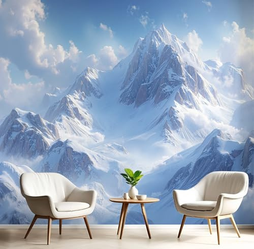GSAEIMCT Papier Peint Panoramique Bleu Blanc Ciel Bleu,Montagnes Enneigées 3D Tapisserie Peinture Murale Interieur Paysages Naturels Pour Chambre Salon À Coucher D'Enfant Maison Décoration,200X140Cm