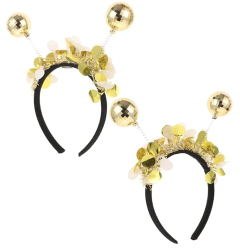 HOODANCOS Goldener Disco Haarreifen 2 Stück Karneval Stirnbänder Für Mädchen Festival Cosplay Partyzubehör Haarschmuck Für Familie Und Freunde