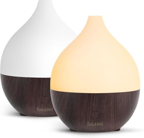 SALKING 2ER Aroma Diffuser Ätherische Öle 100ML Diffusor Raumduft | Aromatherapie Duftdiffusor Ultraschall Duftöldiffusoren Schwarz Holzmaserung Duftlampe RGB für Schlafzimmer Zuhause Büro