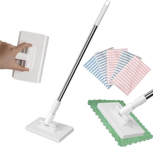 Snap Grip Mini Mop丨2026 New Lazy Mop Clip On,Disposable Dust Portable Mops with 5 Reusable Cloths,Hands-Free with Automatic Cloth Changing & 360°,Wet and Dry Floor Mops