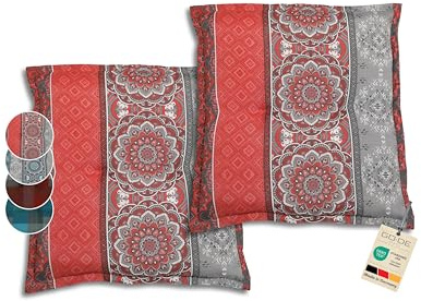 GO-DE Textil Bequeme und attraktive Polsterauflagen für Gartenhocker (2er-Set, Ornamentstreifen rot, Hocker)