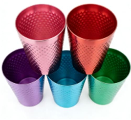 Haofy Vasos de Aluminio de Calidad Alimentaria Martillados a Mano, Estilo Vintage con Tapa a Prueba de Fugas, Ligeros, Irrompibles, para Acampar, Picnics, Aventuras Al Aire Libre, Reuniones