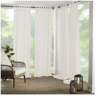 Elrene Home Fashions Matine Weatherproof Tab-Top Indoor/Outdoor Solid Color Curtain Panel for Porch, Pergola, Patio, Deck, 52”W x 84”L, Ivory