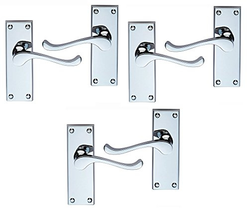 3 Pairs of Victorian Scroll Door Handles Lever Latch 118 x 40mm - Polished Chrome Premium Quality (3)