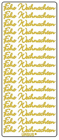 Ursus 593000126 - Kreativ Sticker Frohe Weihnachten, gold, 5 Stickerbögen, selbstklebend, leicht abziehbar, ideal für Kartengestaltung, Scrapbooking und Dekorieren von Geschenken