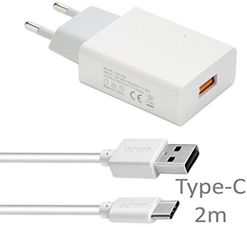 acce2s Forever - Chargeur USB 2A + Câble Type-C 2 mètres pour Huawei P40 Pro - P40 Lite 5G - P40 Lite - P40 - P30 Lite - P30 Pro - P30 - P20 Pro - P20 - P20 Lite - P10+ - P10