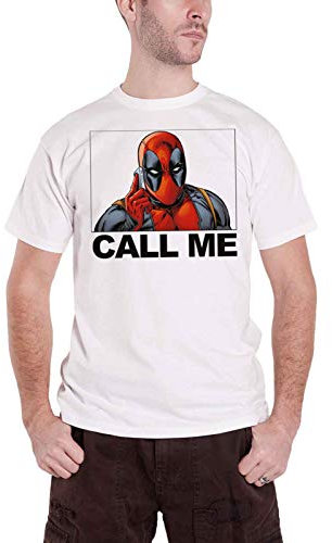 Marvel Deadpool T Shirt Deadpool Call Me Logo Official Mens White Size XL