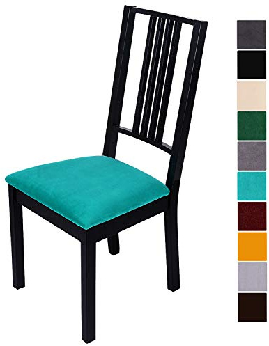 Homaxy Stuhlbezug Sitzfläche Samt Weich Sitzbezug Stuhl Stretch-sitzbezüge für Esszimmerstühle Abwaschbar Schonbezug Hussen für Stühle- 2er Set, Pfau Grün
