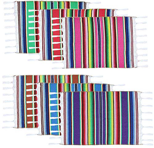 Mexikanische Serape-Tischsets für mexikanische Party, Hochzeit, Dekoration, Outdoor, Esszimmer, Küche, Tisch, Set mit 6 Stück, 33 x 48 cm, Fransen-Baumwolle, handgewebt, Tischset (mehrfarbig)