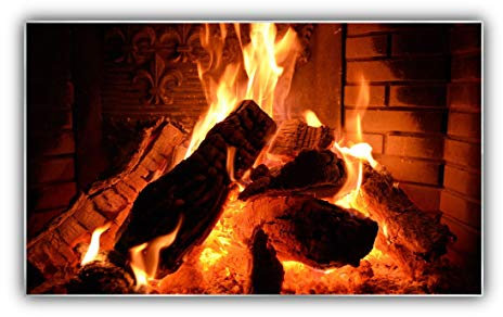 Steinfeld XXL Glasbild mit Rahmen/Glas Deko Bild (Silber/alu) (60 x 100 cm, 032 Kamin)