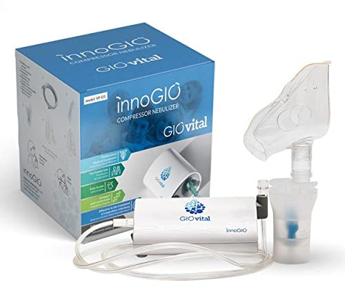 InnoGIO GIOvital, Vernebler mit Elektrischem Kompressor für Erwachsene & Kinder, Tragbarer Inhalator für Aroma- & Phytotherapie, Atemgerät mit Masken, Mundstücken, Schlauch, Nebulizer & Filter