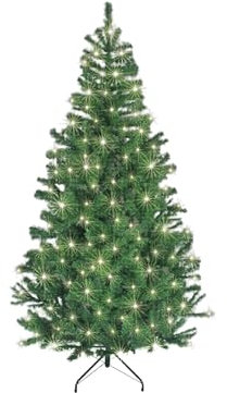 SHATCHI 4Ft-12Ft Pre-Lit Artificial Christmas Tree Alaskan Pine Tips Xmas Home Decorations Metal Stand Multicolour 8 modes LEDs, Green w/Warm White, 7Ft