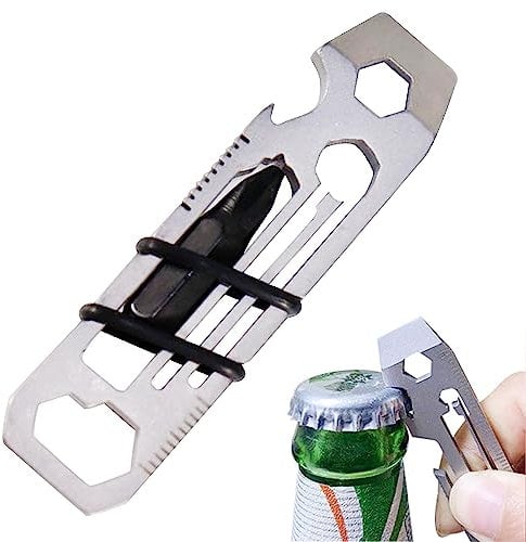 6 in 1 Apriscatole Multi-Strumento Apriscatole Multifunzione in Acciaio Inox Chiave, Chiave Esagonale Pocket Gadget Utility EDC Tool Kit, Multiattrezzo Tascabile, mini Multitool
