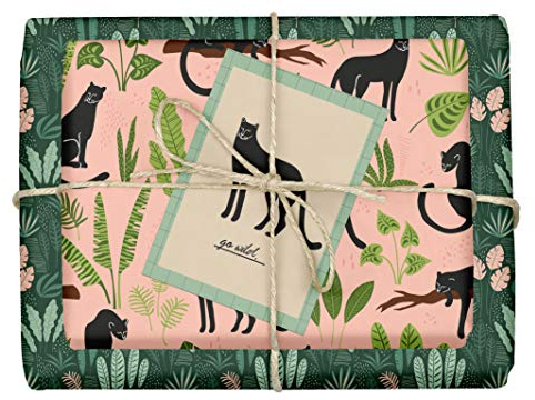 dabelino® Geschenkpapier Set: Panther tropical | 4 Bögen Geschenkpapier + 1 Grußkarte