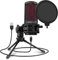CMTECK Microfono USB, microfono podcast con filtro pop e pulsante muto, compatibile per computer desktop e laptop (nero)