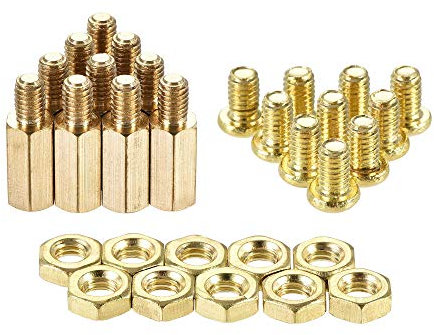 sourcing map 10 Sätze M4 Hex Abstandsbolzen 12mm+6mm männlich-weiblich Gewinde Messing Kit Computerplatine