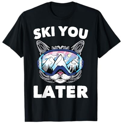 Cool Skier - Ice - Mountains Stuff - Ski You Later - Katzenliebhaber - Ski - Snowboard - Lustig T-Shirt - Schwarz - Small