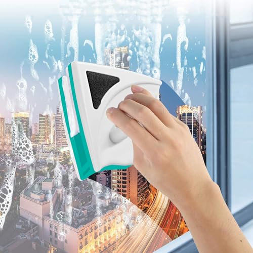 SUQ Coppelseitig Magnetische Fensterreinigungsbürste, Fenster Reiniger, Magnetische Reinigungswer, Double Side Glass Cleaner mit Anti-Drop-Seil, für Hochhaus und Autoverglaste Fenster Glas(Green)