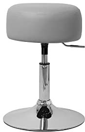 ML-Design Schminkhocker Hellgrau aus verchromter Stahl, Sitzhocker Rund Ø 33cm, Schminktisch Hocker höhenverstellbar 52–65cm, Drehbar, Polsterhocker ergonomisch mit Kunstleder-Bezug, Antirutschgummi