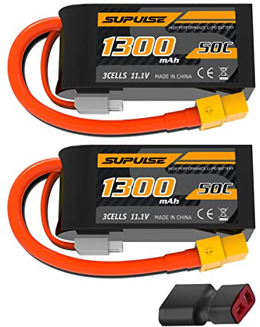 SUPULSE 2PCS 11.1V 3S 1300mAh 50C Lipo Battery with XT60 Plug for RC Plane RC Boat