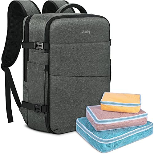 Lubardy Mochila Portatil Hombre 40L Mochila Ordenador Portatil 17,3 Pulgadas Mochila Viaje Mujer Gran Impermeable con 3 Set de Organizador Equipaje para Trabajo Escolares Viaje Gris