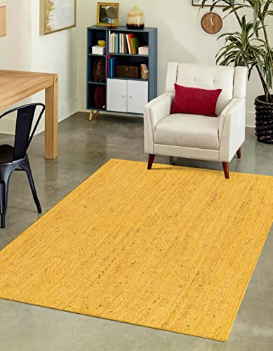 Avgari Creation RUG Jute-Teppich, handgeflochten, rechteckig, gelb, handgefertigt, Naturfaser, Teppich, Küche, Flur, 60 x 360 cm
