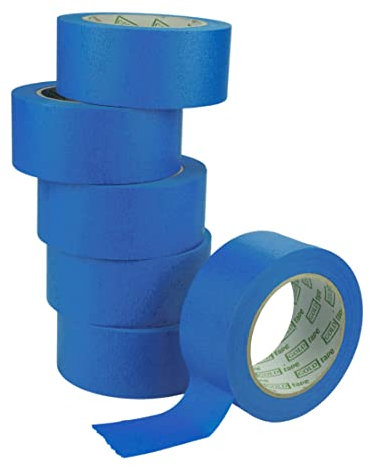ToolSpace Ruban de Masquage Bleu - Scotch Adhésif Crêpe UV pour Peinture Decoratif - Papier Collant Rouleau 48 mm x 50 m lot de 6 - pour Multi Surfaces Intérieur Extérieur et Fenêtres Portes