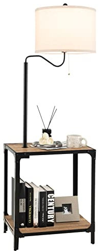COSTWAY Stehlampe mit Tisch, 144cm Standleuchte 360° drehbar, Stehleuchte mit E27 Lampe (Nicht enthalten) & USB, Standleuchte Wohnzimmer Schlafzimmer