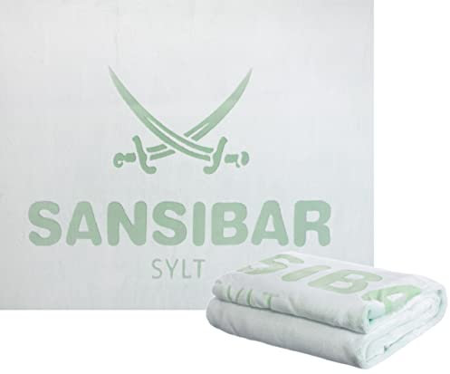 Sansibar Kuscheldecke 150x200 cm – Flauschige Mikrofaser-Decke mit Druck – Wohndecke für Sofa, Bett & Terrasse – Warm & gemütlich – Weiß/Hellgrün