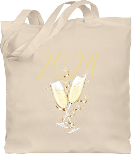 Baumwolltasche - Silvester Erwachsene - Sektgläser 2024 - Unisize - Naturweiß - happy neujahr neues jahr new year sylvester party geschenk guten rutsch 2023 silvestergeschenke silvester, years