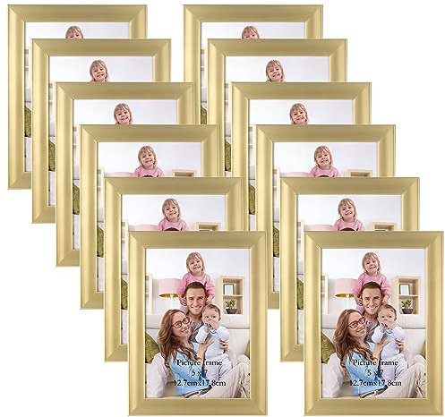 Giftgarden Cadre Photo Doré 13x18 cm Lot de 12, Montage Mural ou Sur Table, Cadres photo Moderne pour Salon, Chambre à Coucher, Bureau