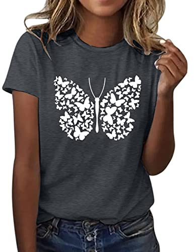 Tshirt Damen Rundhals Kurzarm T-Shirts Sommer T Shirts Good Vibes Regenbogen Brief Gedruckt Lässig Tee Shirts Oberteile Tops Sweatshirts für Damen Spitzenbluse Sexy Tops Damen Sportbekleidung