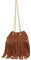 modamoda de T244 Damen Schultertasche Wildleder mit Fransen und Goldkette handmade in Italy, Farbe:Cognac