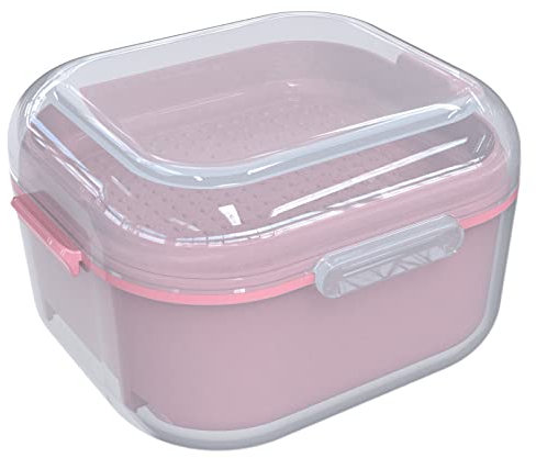 ARGOMAX Denture Case, Denture Cup for Soaking Dentures, Thorough Cleaning of Dentures, Retainer, Clear Braces (Clear Case + Pink Filter and Tray).