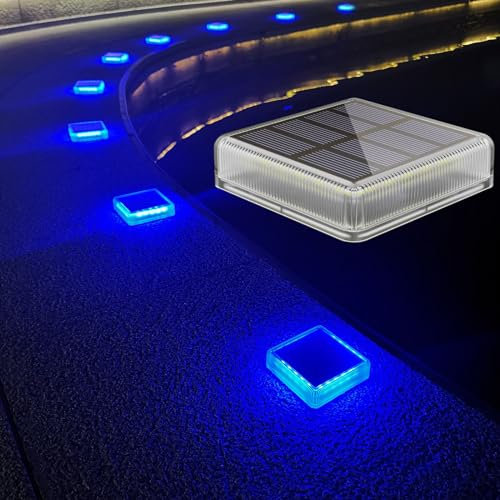Lacasa Solar Bodenleuchten Aussen, LED Solarlampen für Außen Garten und Terrasse Deko Weg Treppenbeleuchtung Solarleuchten Wasserfest, Blau, Eckig, 4 Stück