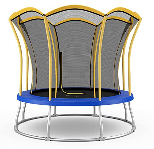 COSTWAY φ305cm Gartentrampolin mit Blumenform, GS Zertifiziert, Trampolin Outdoor mit Sicherheitsnetz, Stangen & Randabdeckung, Kindertrampolin Komplettset bis 190 kg belastbar (φ305cm, Gelb)