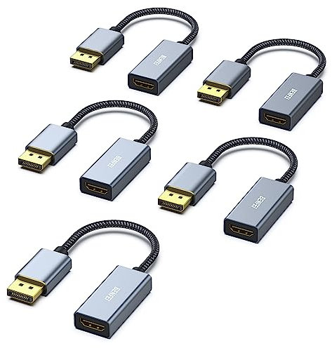BENFEI 5 Pack 4K DisplayPort to HDMI Adapter Cable, (2K 60Hz, 1080p 120Hz) Uni-Directional Display Port to HDMI Monitor Converter Compatible for HP, Dell, GPU, AMD, NVIDIA, More. Male to Female