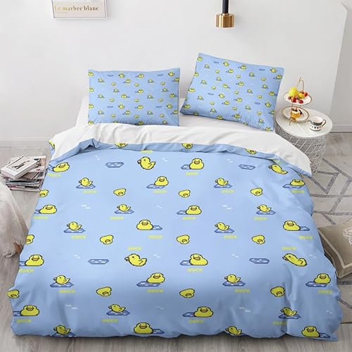 Ente Bettwäsche 135x200 - Blau Bettbezug 2er Set mit 1 Kissenbezug 80x80 cm, Weich & Warme & Angenehm Mikrofaser Bettwäsche-Sets mit Reißverschluss