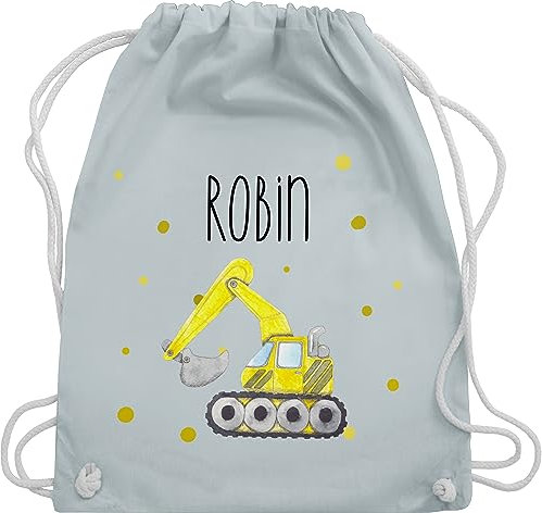 Turnbeutel Rucksack - Bagger Baumaschine Baufahrzeug Bagger-Fan Baustellenfahrzeug - Unisize - Pastell Blau - sport beuteltasche jungs tasche kindergarten kita beutel und kinderturnbeutel