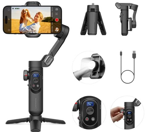 AOCHUAN Estabilizador de cardán para Smartphone, cardanes con Carga inalámbrica para iPhone 15 Pro MAX/Android Estabilizador de teléfono de Mano de 3 Ejes para grabación de Video y Seguimiento Facial